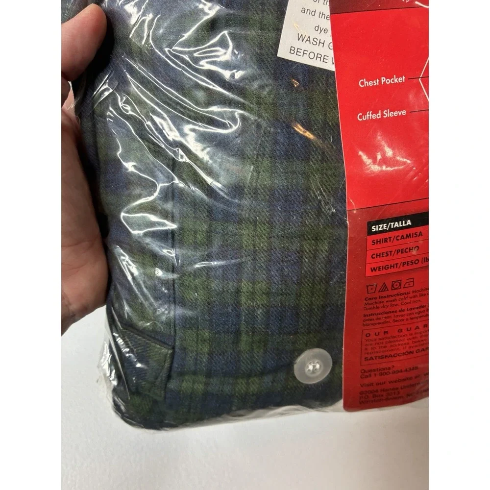 Vtg Hanes Flannel Pajama Set Men's Size Large Green Blue Plaid